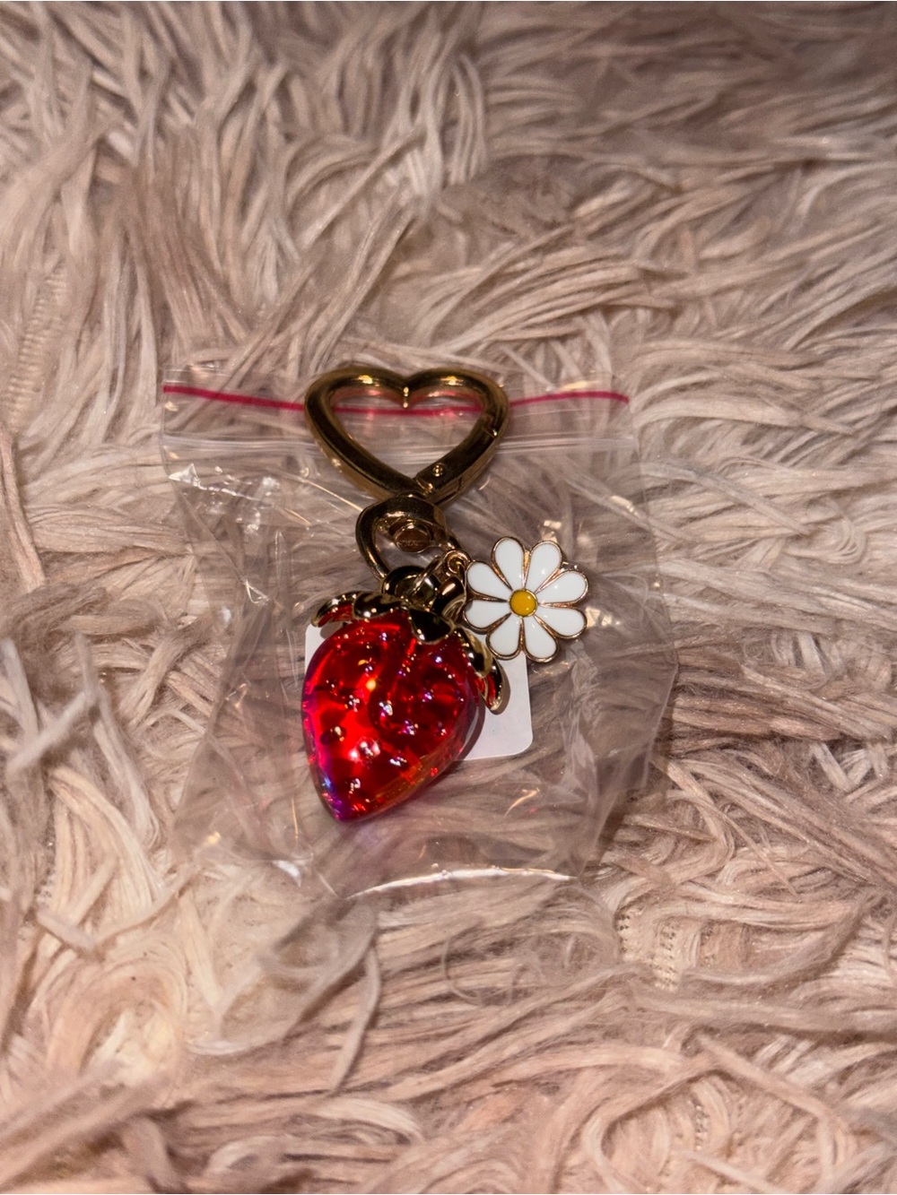 Red Strawberry & Daisy Heart-Clasp Bag Charm